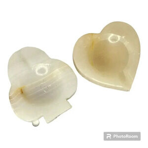 Onyx Stone Ashtrays Set of 2 Playing Card Shaped Heart-Spade White Brown Stone